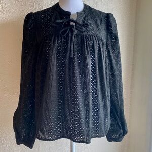 NWT Madewell black eyelet lace pop over peasant top Size M